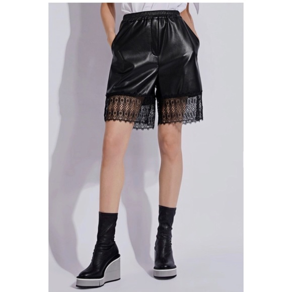 self-portrait Bermuda Faux Leather Lace Trim Shorts - Picture 4 of 10
